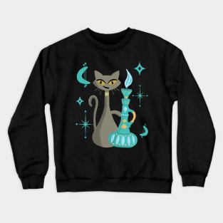 Mid-Century Modern Mischievous Cat with Genie Lamp Crewneck Sweatshirt